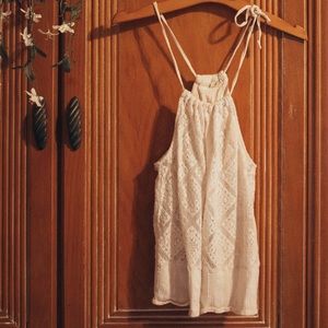 White lace crochet tank with open back boho